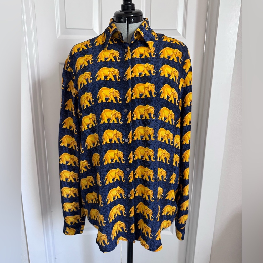 Silk Shirt with Yellow Elephant Print